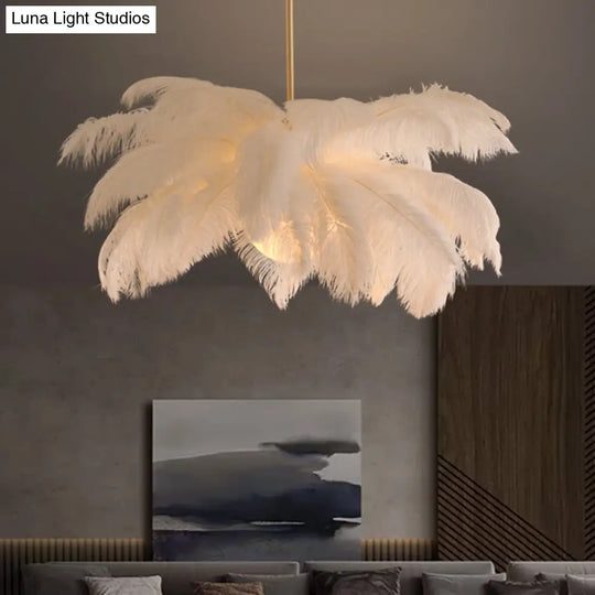 Palm Tree Hanging Light - Feather Nordic Style Chandelier For Living Room In Elegant White