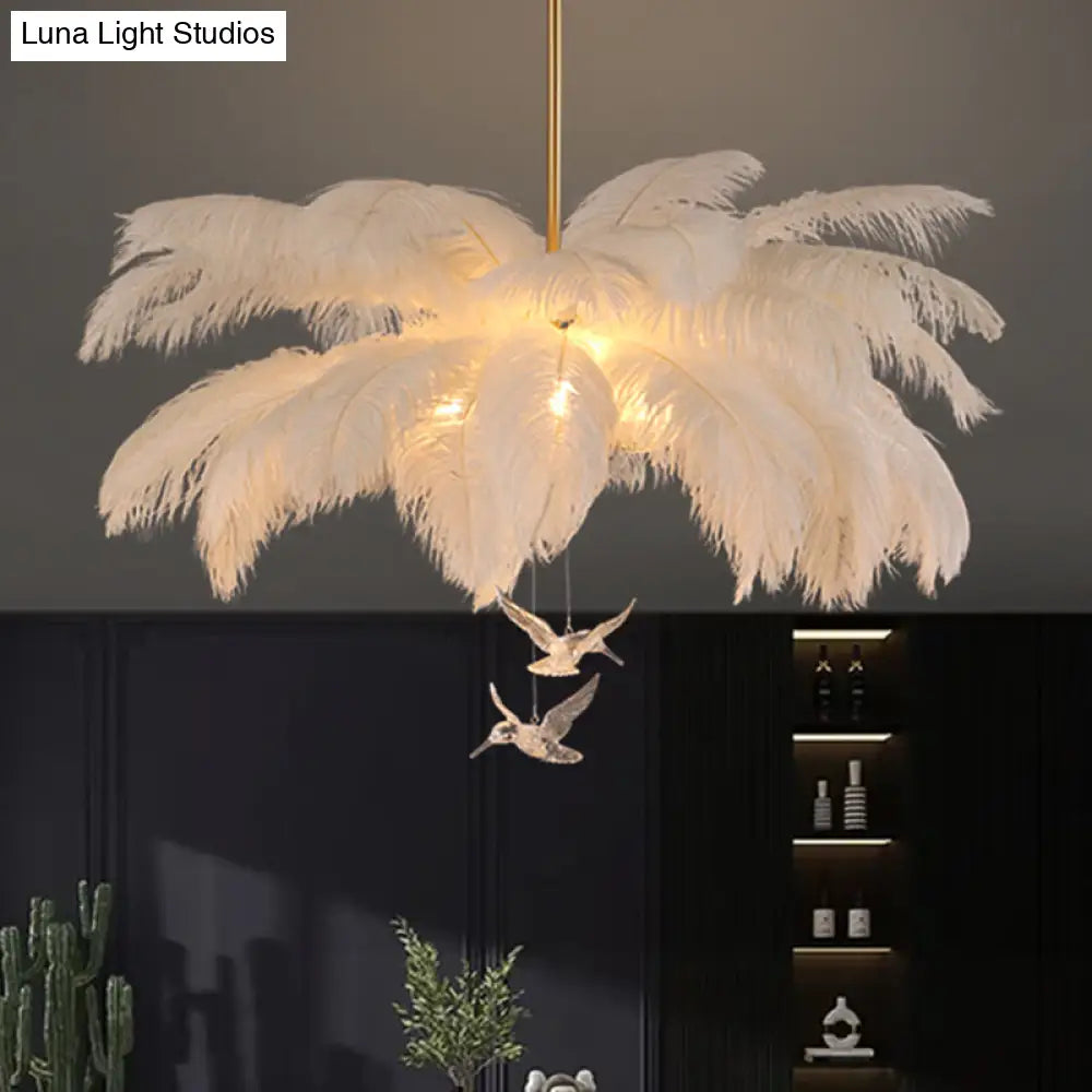 Palm Tree Hanging Light - Feather Nordic Style Chandelier For Living Room In Elegant White