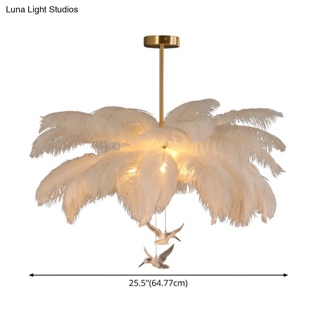 Palm Tree Hanging Light - Feather Nordic Style Chandelier For Living Room In Elegant White