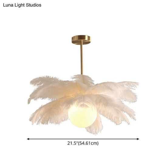 Palm Tree Hanging Light - Feather Nordic Style Chandelier For Living Room In Elegant White