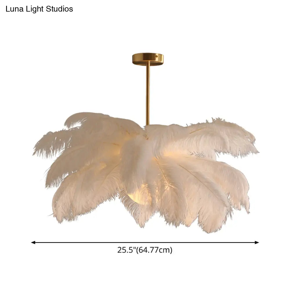 Palm Tree Hanging Light - Feather Nordic Style Chandelier For Living Room In Elegant White