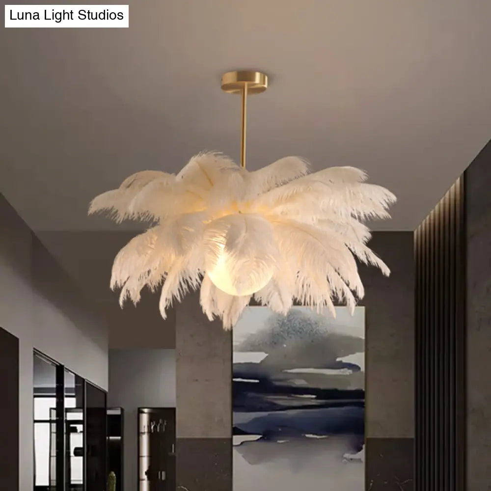 Palm Tree Hanging Light - Feather Nordic Style Chandelier For Living Room In Elegant White