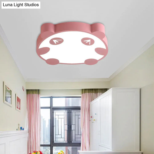 Panda Flush Mount Led Ceiling Lamp For Kindergarten With Acrylic Circle Design Pink / 19.5