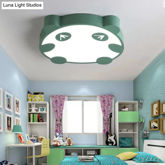 Panda Flush Mount Led Ceiling Lamp For Kindergarten With Acrylic Circle Design Green / 16