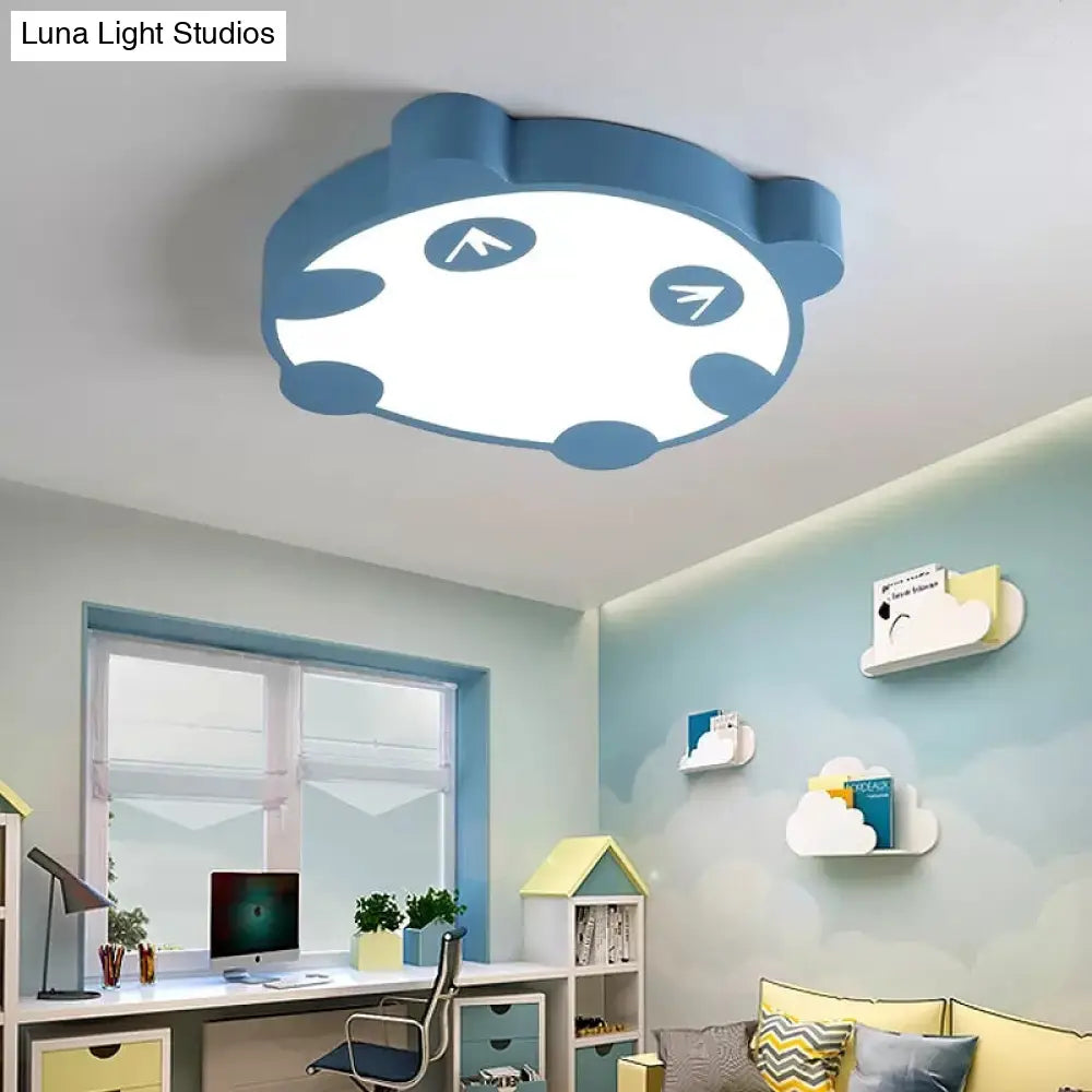 Panda Flush Mount Led Ceiling Lamp For Kindergarten With Acrylic Circle Design Blue / 19.5