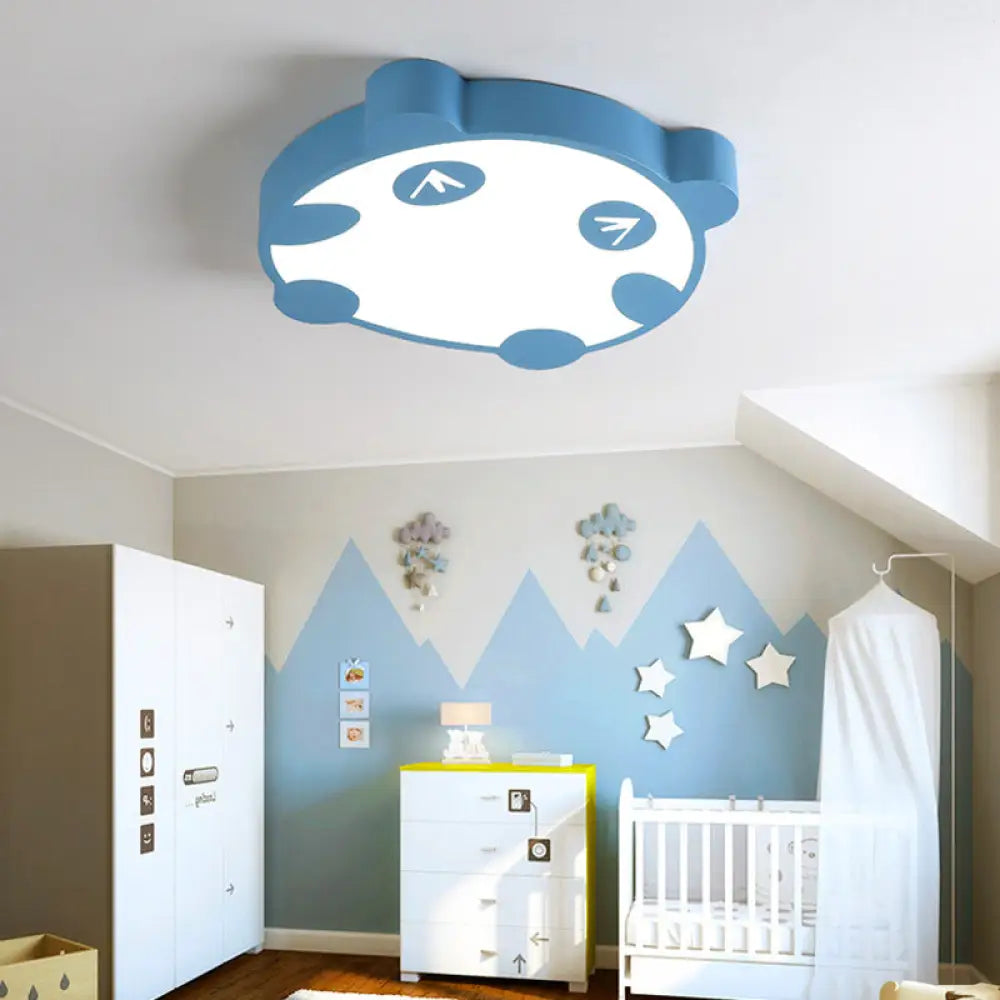 Panda Flush Mount Led Ceiling Lamp For Kindergarten With Acrylic Circle Design Blue / 16’