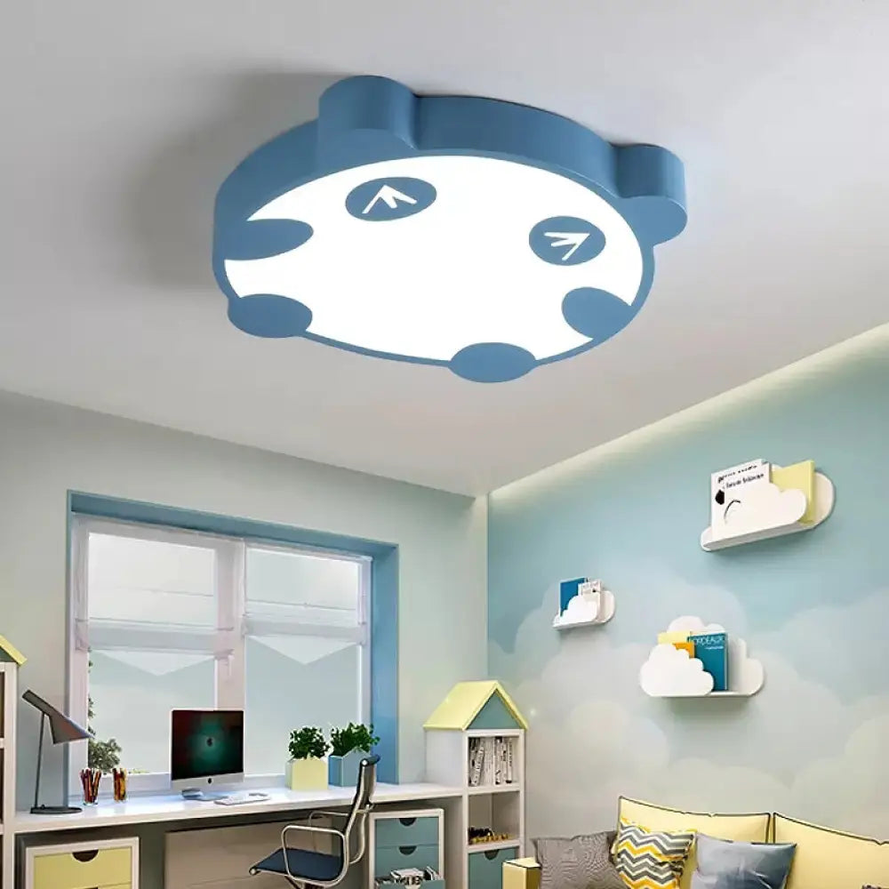 Panda Flush Mount Led Ceiling Lamp For Kindergarten With Acrylic Circle Design Blue / 19.5’