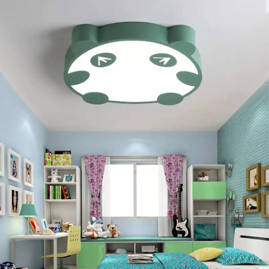 Panda Flush Mount Led Ceiling Lamp For Kindergarten With Acrylic Circle Design Green / 16’