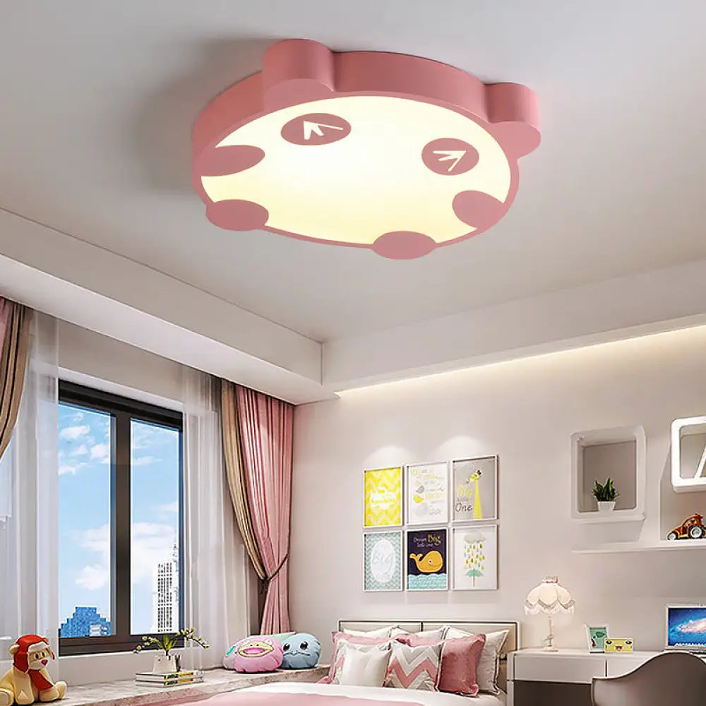 Panda Flush Mount Led Ceiling Lamp For Kindergarten With Acrylic Circle Design Pink / 16’