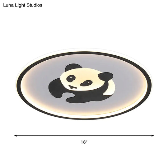 Panda Kids Acrylic Led Flush Mount Light: Black Flushmount Lighting For Bedroom Warm/White Light
