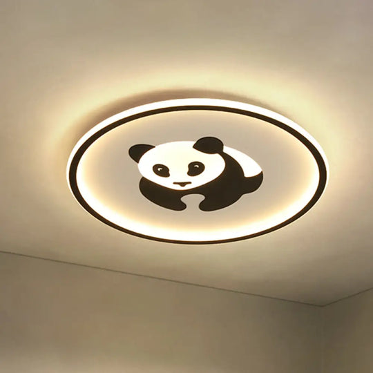 Panda Kids Acrylic Led Flush Mount Light: Black Flushmount Lighting For Bedroom Warm/White Light /