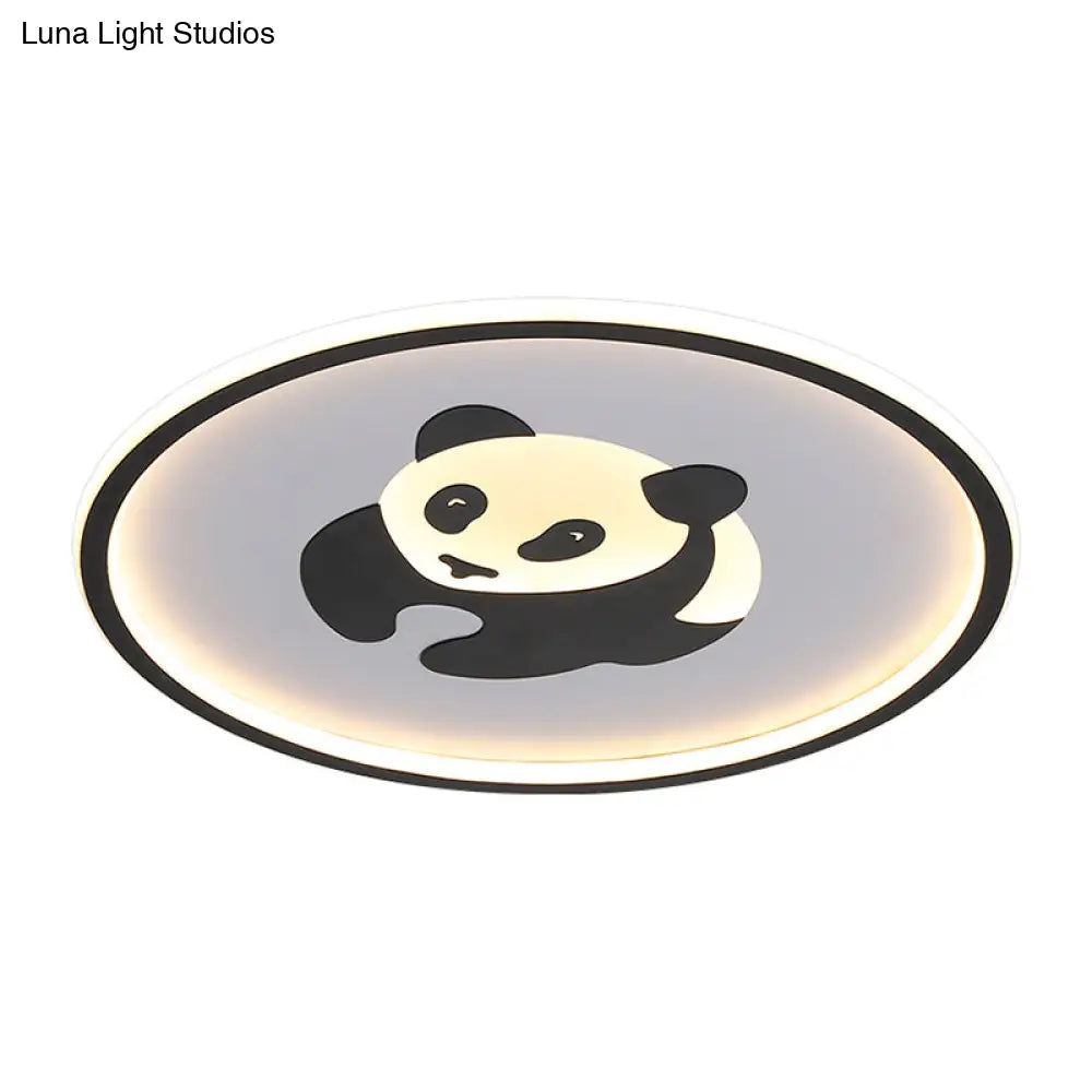 Panda Kids Acrylic Led Flush Mount Light: Black Flushmount Lighting For Bedroom Warm/White Light