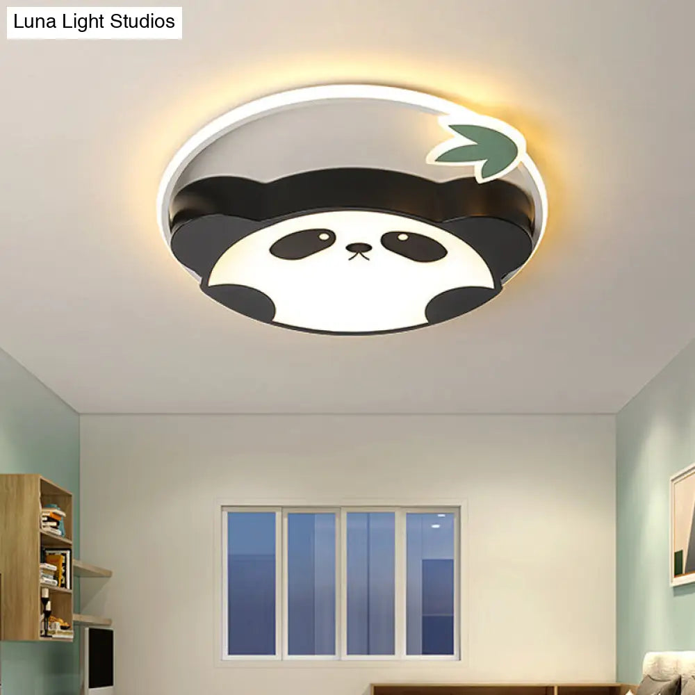 Panda Kids Style Led Flush Mount Ceiling Light With Leaf Design In Warm/White