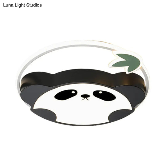 Panda Kids Style Led Flush Mount Ceiling Light With Leaf Design In Warm/White