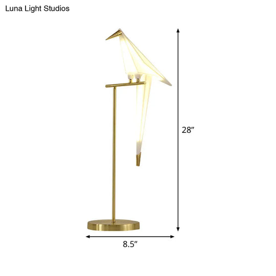 Paper-Crane Acrylic Led Night Lamp With Gold Stand - Designer Table Lighting For Bedside