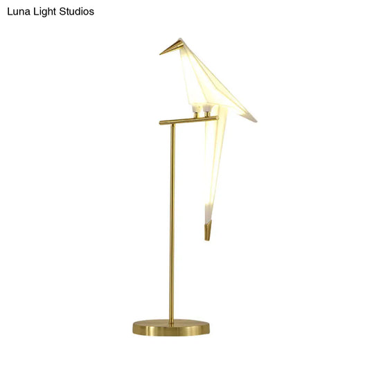 Paper-Crane Acrylic Led Night Lamp With Gold Stand - Designer Table Lighting For Bedside