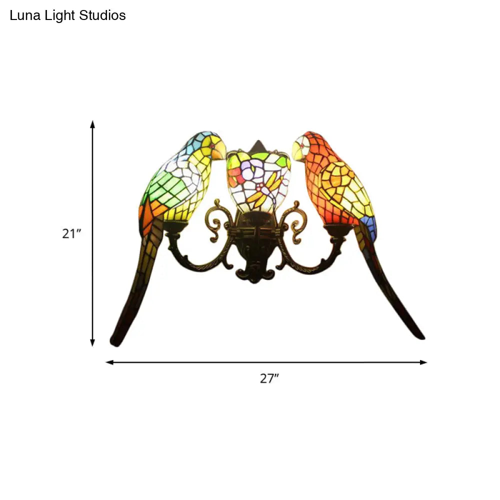 Parrot Stained Glass Wall Lighting: Rustic Lodge Style 3 Lights Indoor Living Room Décor