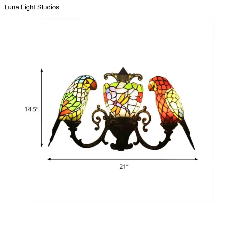 Parrot Stained Glass Wall Lighting: Rustic Lodge Style 3 Lights Indoor Living Room Décor