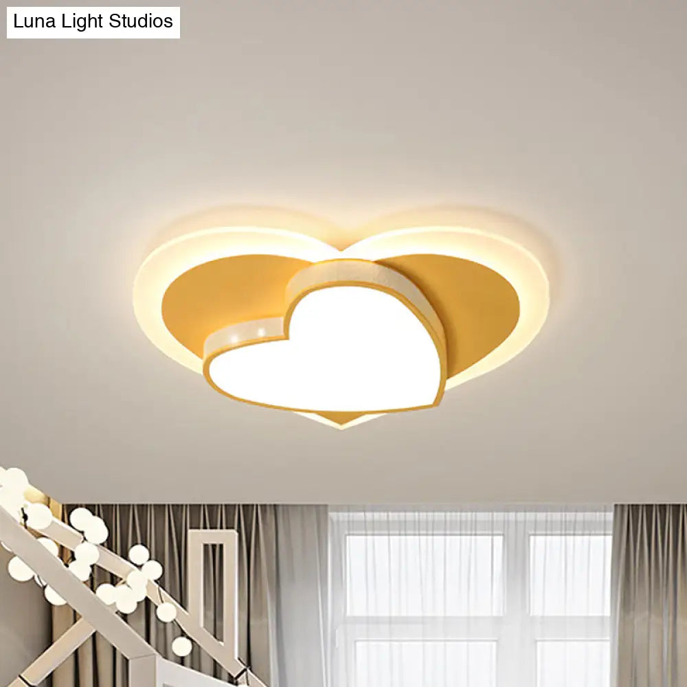 Pastel Heart Flush Light: Acrylic Led Ceiling Mount For Macaron Lovers (White/Pink/Yellow)