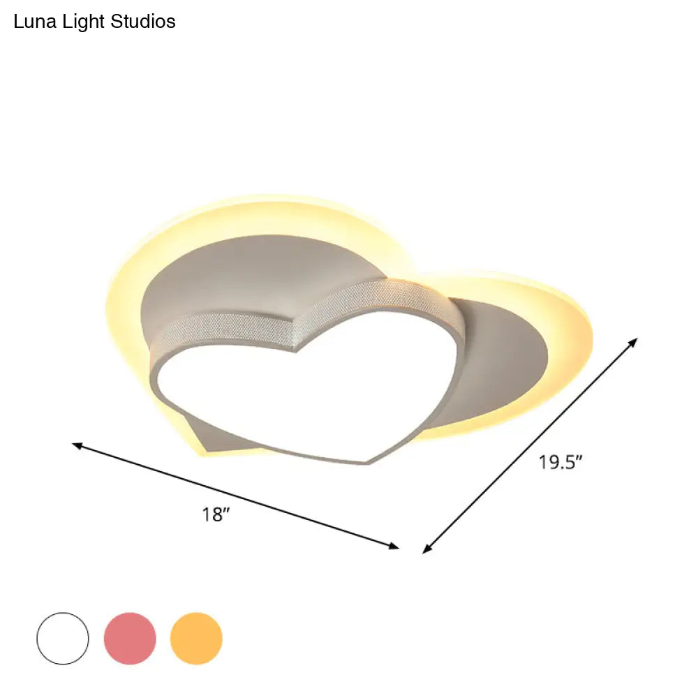 Pastel Heart Flush Light: Acrylic Led Ceiling Mount For Macaron Lovers (White/Pink/Yellow)