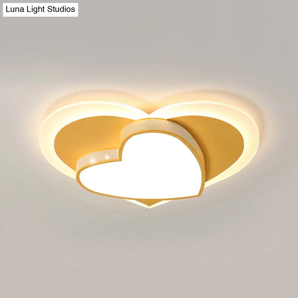 Pastel Heart Flush Light: Acrylic Led Ceiling Mount For Macaron Lovers (White/Pink/Yellow)