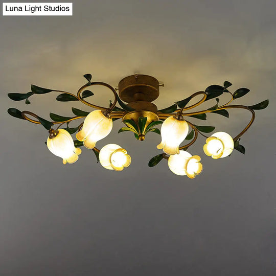 Pastoral Dining Room Glow: 6-Head Glass Pomegranate Flower Semi-Flush Mount Ceiling Light