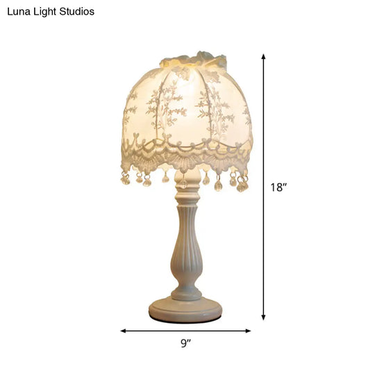 Pastoral Dome Night Table Lamp: White Lace Decor Perfect For Girls Bedroom Nightstand