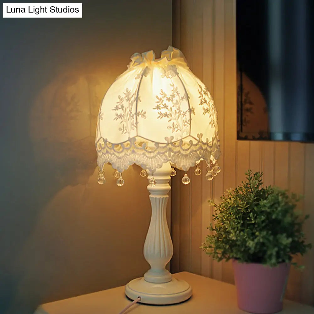 Pastoral Dome Night Table Lamp: White Lace Decor Perfect For Girls Bedroom Nightstand