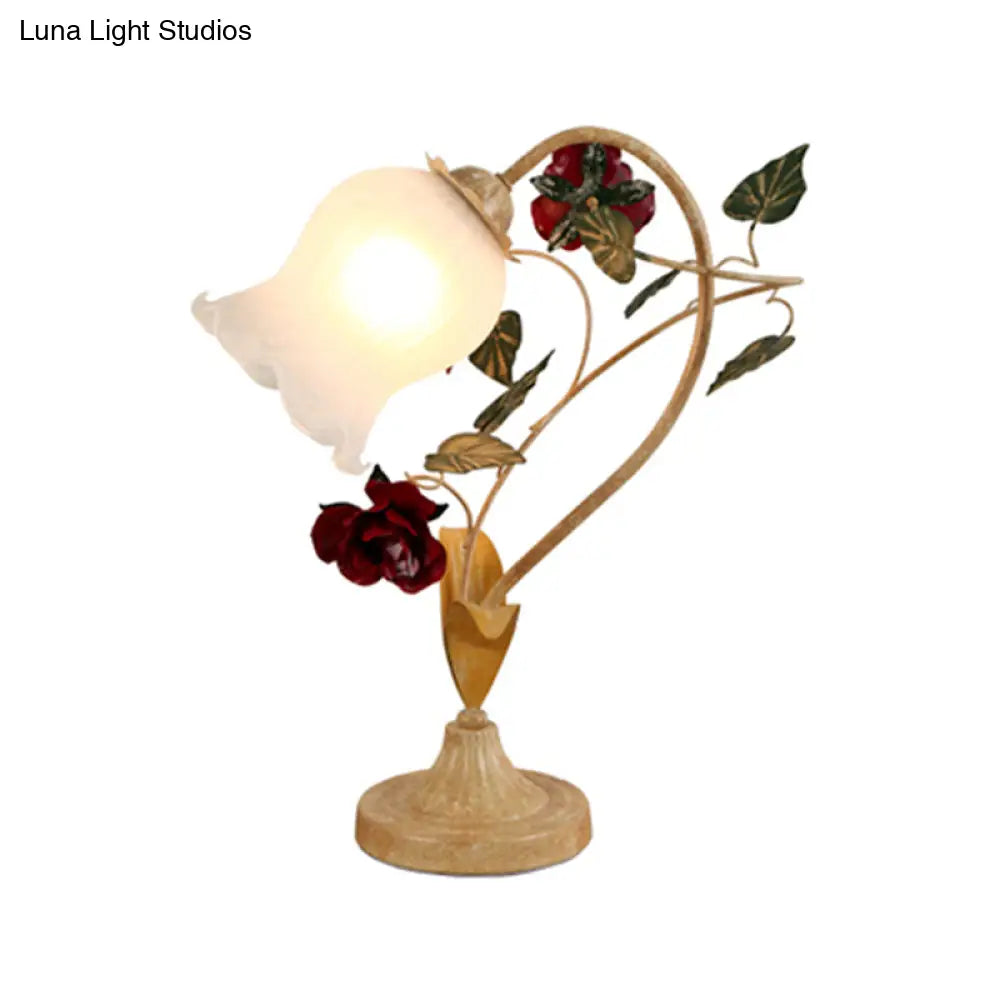 Pastoral Floral Frosted Glass Night Light With Arched Arm - Blue/Beige