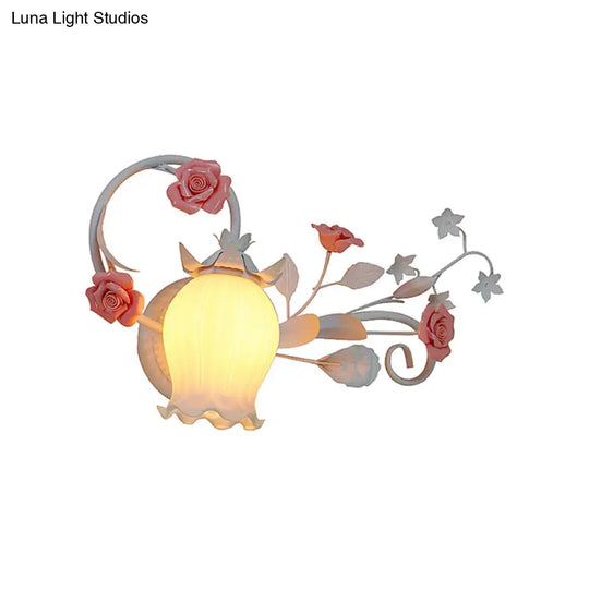 Pastoral Floral Wall Mount Lamp - Yellow/Pink/Blue 1 Head Metal Sconce Light For Bedroom