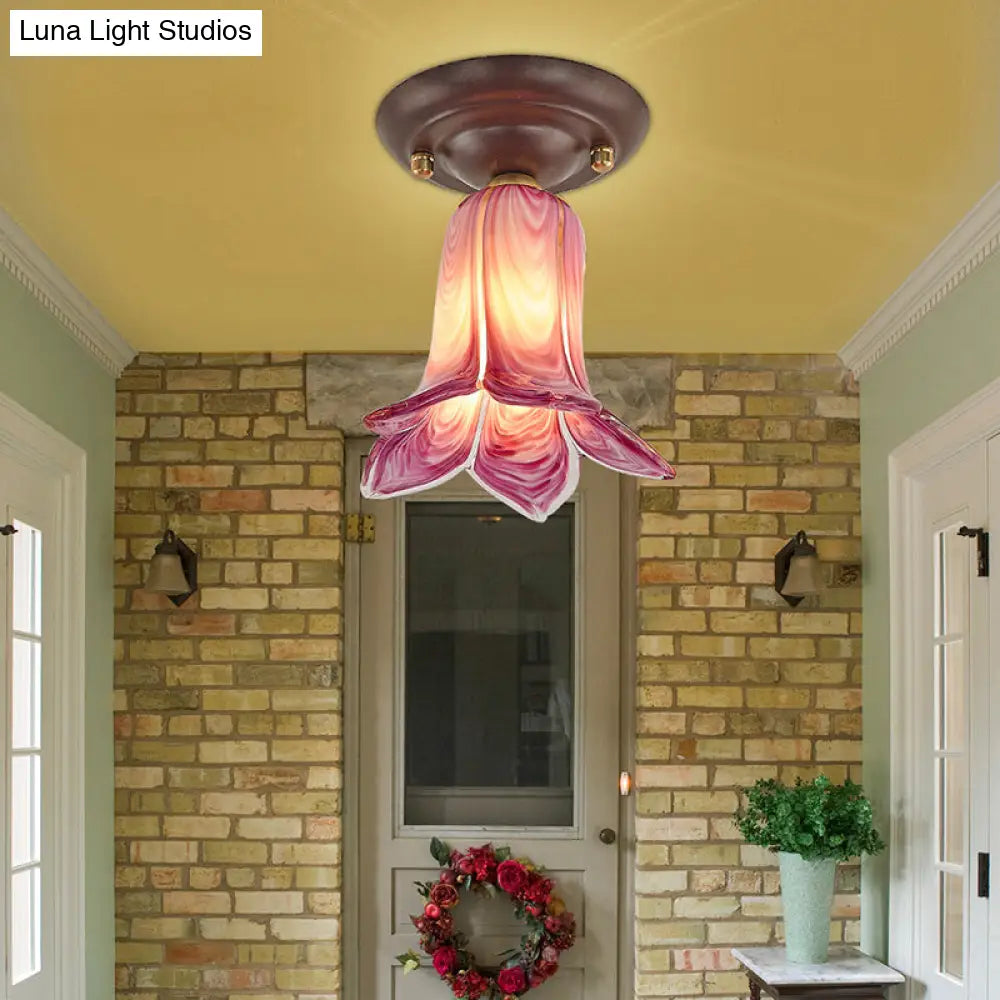 Pastoral Glass Ceiling Light Fixture - Coffee Finish 1-Bulb Semi Flush
