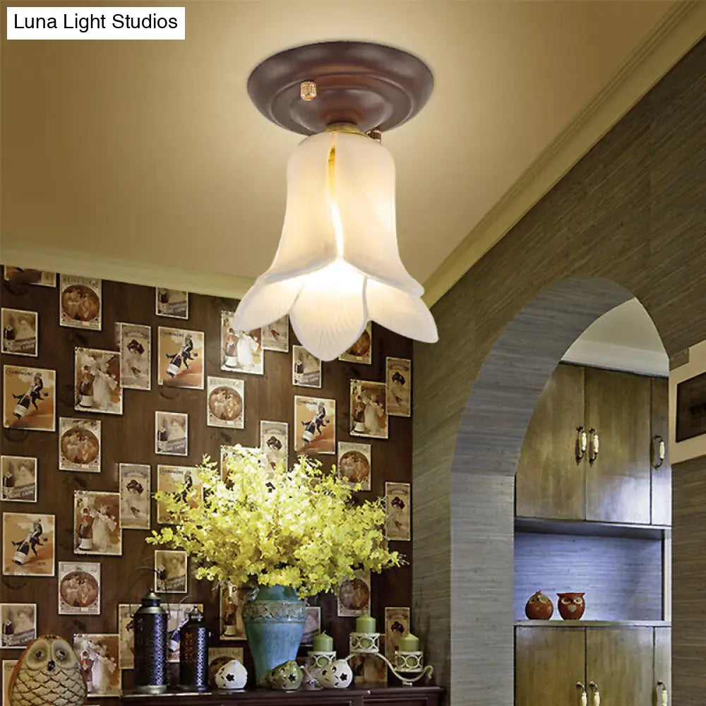 Pastoral Glass Ceiling Light Fixture - Coffee Finish 1-Bulb Semi Flush