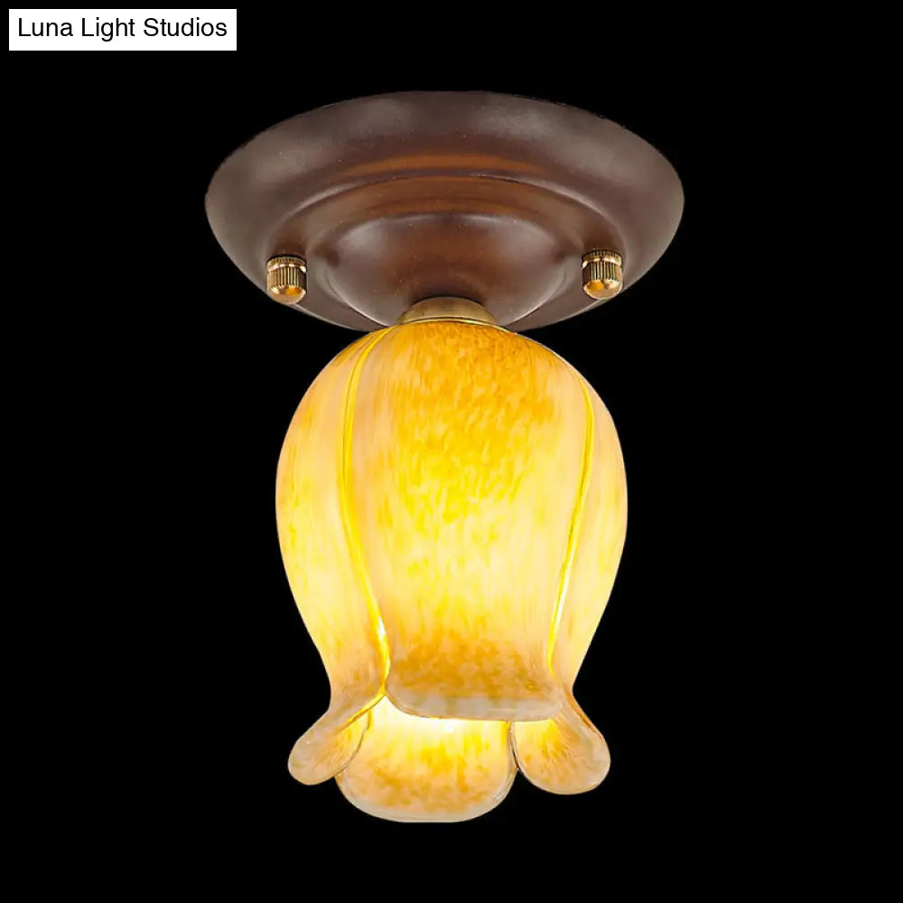 Pastoral Glass Ceiling Light Fixture - Coffee Finish 1 - Bulb Semi Flush