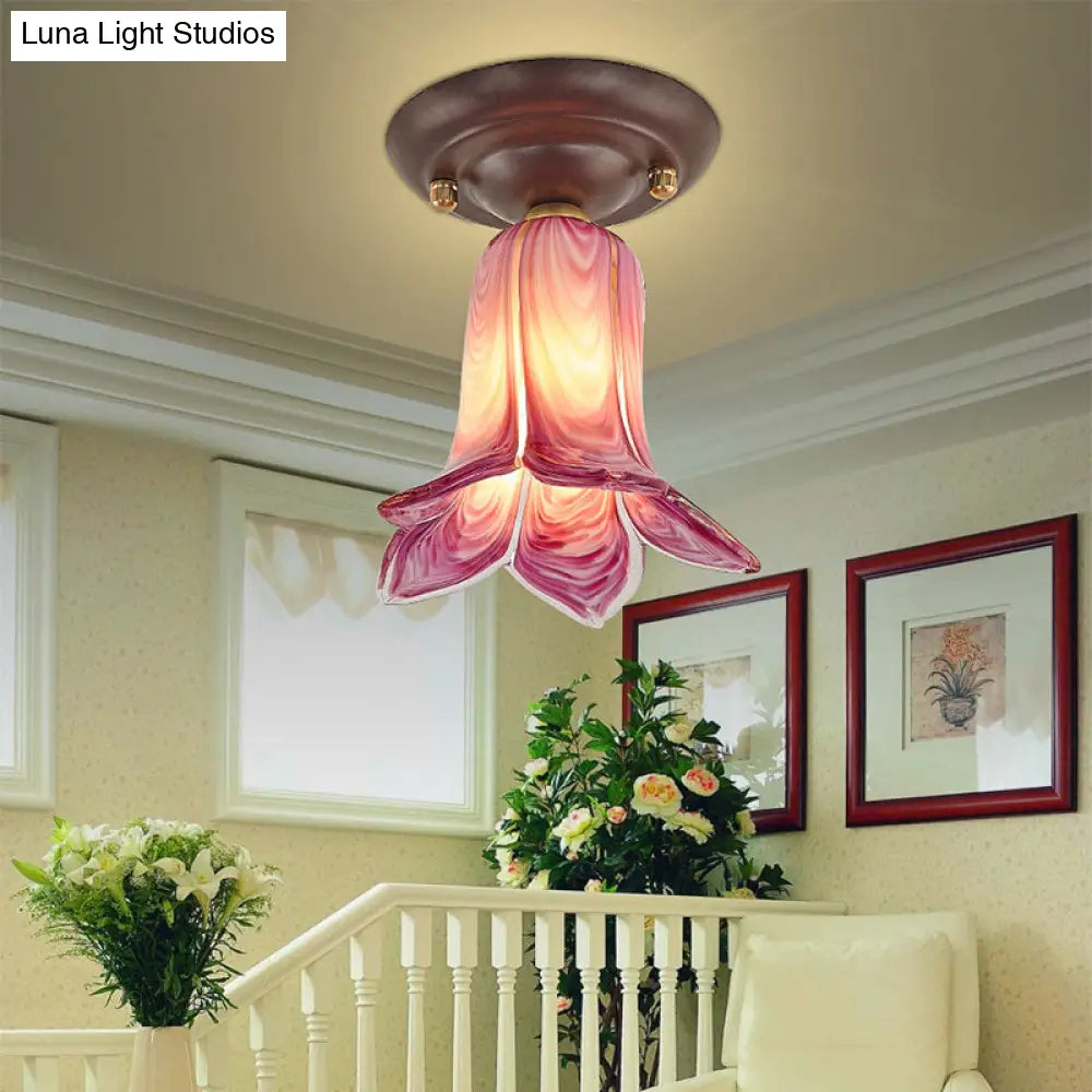 Pastoral Glass Ceiling Light Fixture - Coffee Finish 1 - Bulb Semi Flush