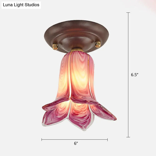 Pastoral Glass Ceiling Light Fixture - Coffee Finish 1-Bulb Semi Flush Purple