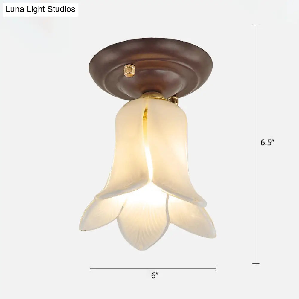 Pastoral Glass Ceiling Light Fixture - Coffee Finish 1-Bulb Semi Flush White