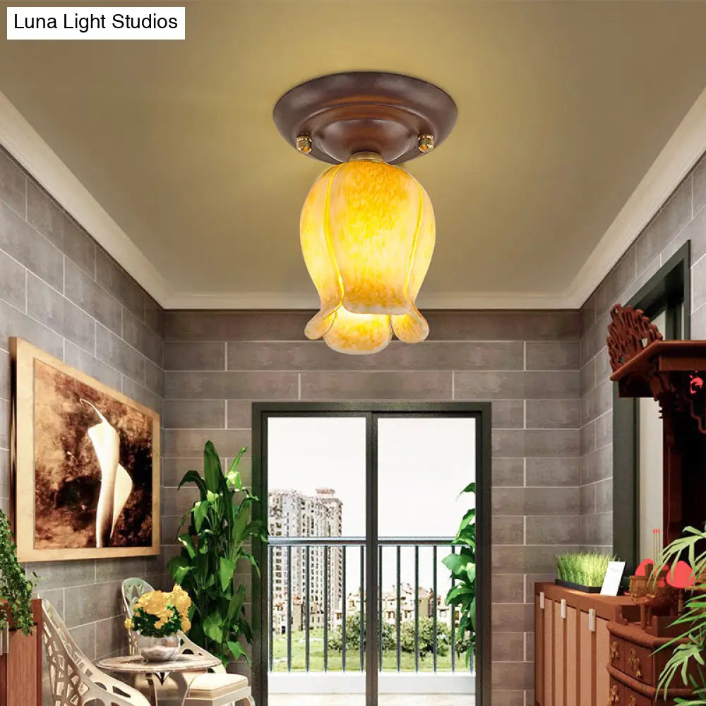 Pastoral Glass Ceiling Light Fixture - Coffee Finish 1 - Bulb Semi Flush