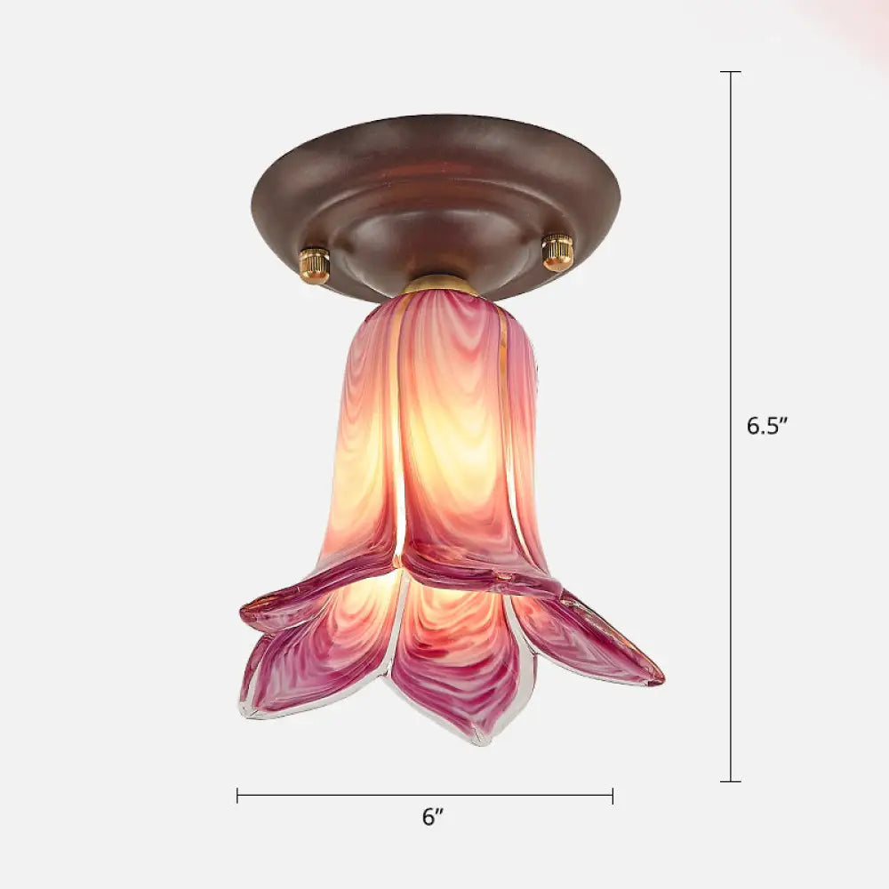 Pastoral Glass Ceiling Light Fixture - Coffee Finish 1 - Bulb Semi Flush Purple