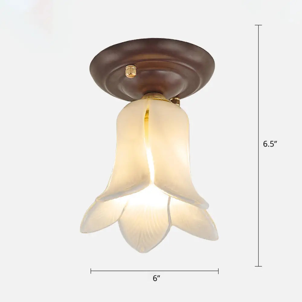 Pastoral Glass Ceiling Light Fixture - Coffee Finish 1 - Bulb Semi Flush White