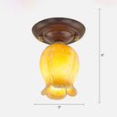 Pastoral Glass Ceiling Light Fixture - Coffee Finish 1 - Bulb Semi Flush Yellow