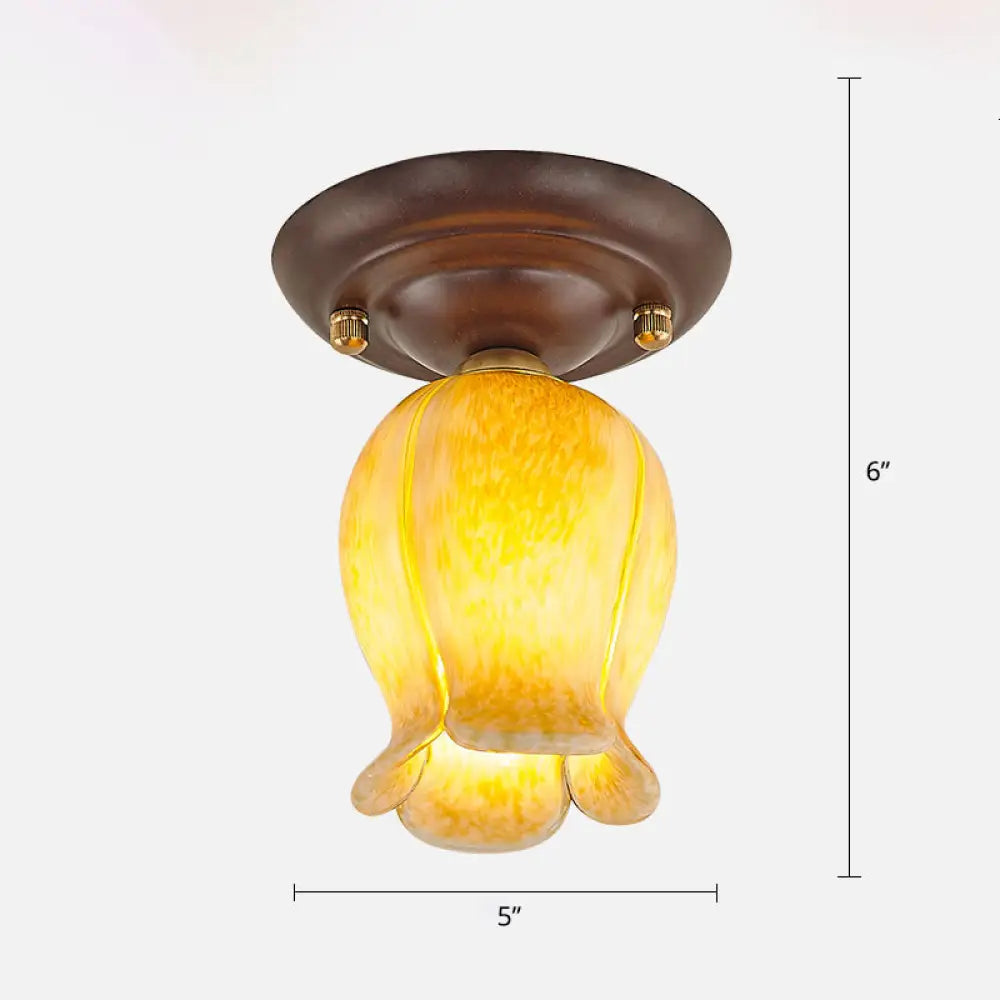 Pastoral Glass Ceiling Light Fixture - Coffee Finish 1 - Bulb Semi Flush Yellow