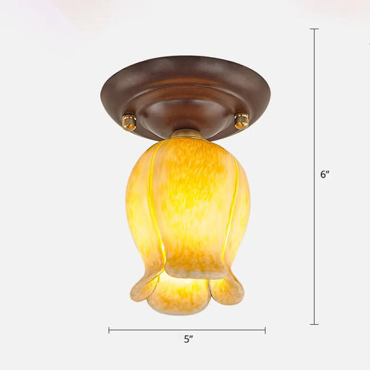 Pastoral Glass Ceiling Light Fixture - Coffee Finish 1 - Bulb Semi Flush Yellow