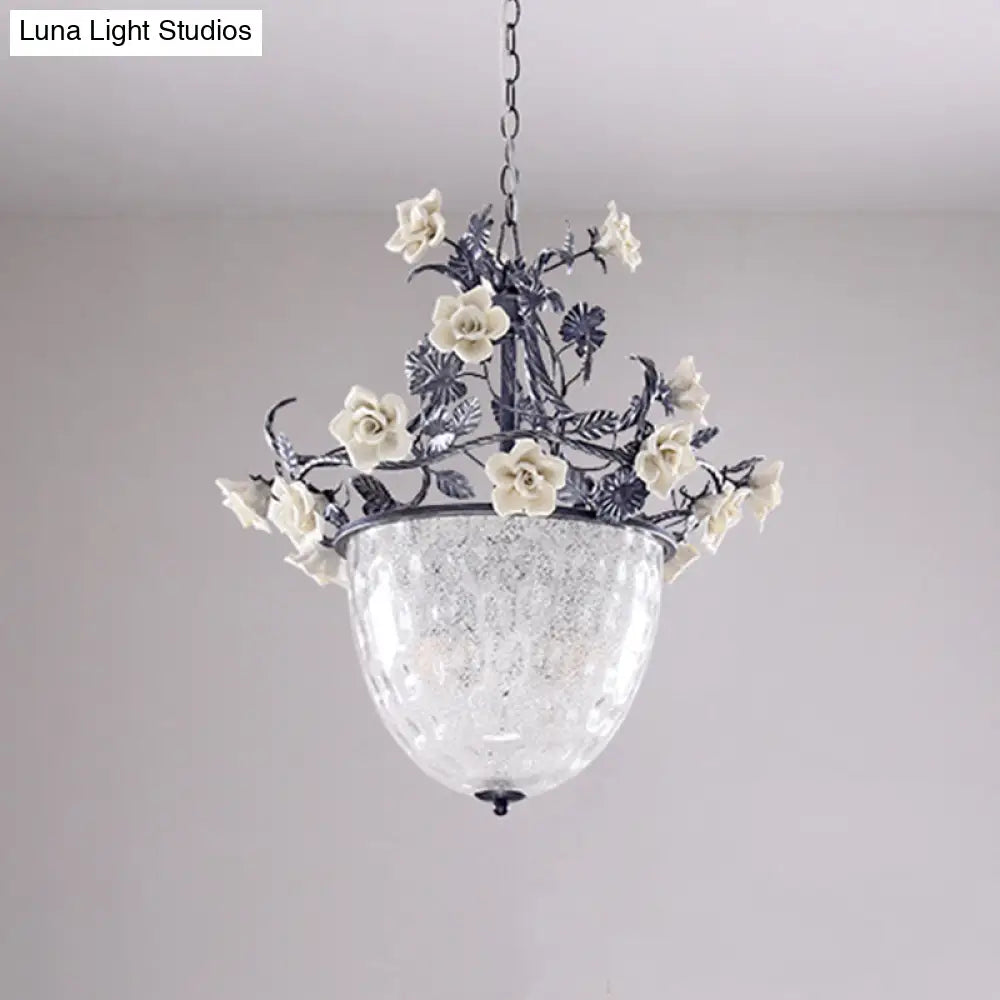 Pastoral Glass Dome Chandelier - Clear Dimple Pendant Lamp Blossom Design 3/4 Heads