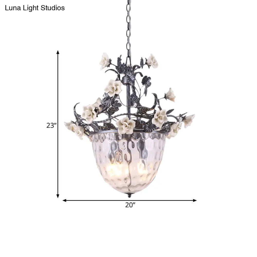 Pastoral Glass Dome Chandelier - Clear Dimple Pendant Lamp Blossom Design 3/4 Heads