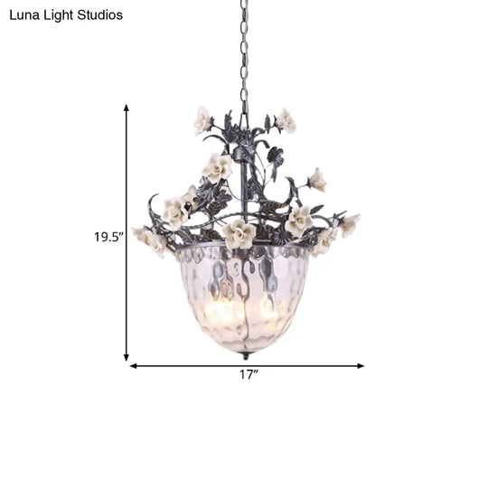 Pastoral Glass Dome Chandelier - Clear Dimple Pendant Lamp Blossom Design 3/4 Heads