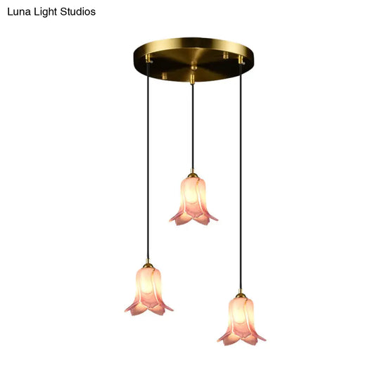 Pastoral Lily Cluster Pendant: White/Green/Purple Glass Led Ceiling Fixture For Foyer