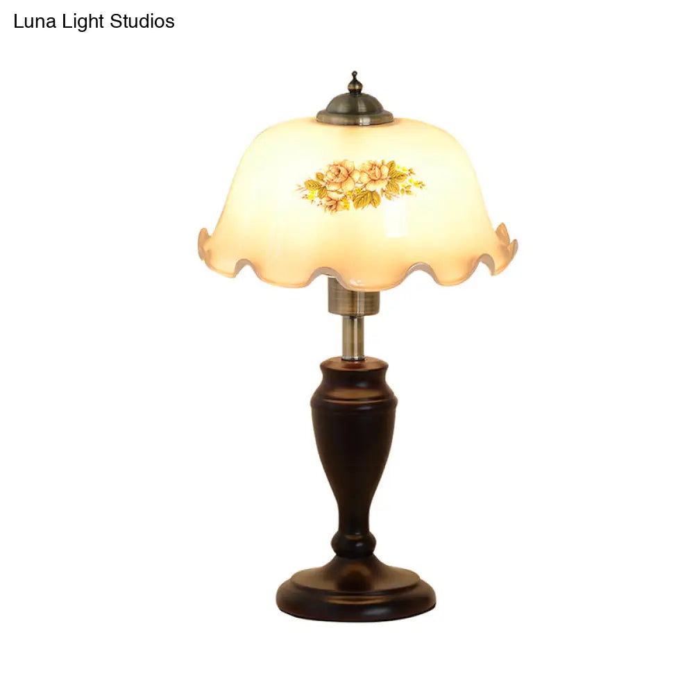 Pastoral Living Room Nightstand Light With Cream/Tan Glass Shade