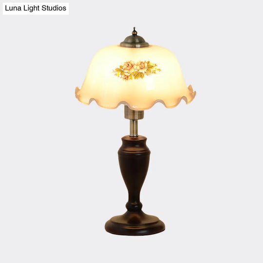 Pastoral Living Room Nightstand Light With Cream/Tan Glass Shade