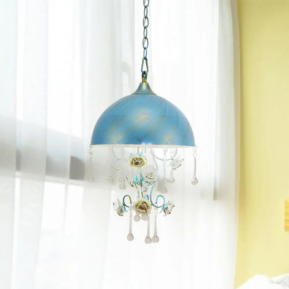 Pastoral Metal Dome Pendant Lamp With Rose Decoration Pink/Blue
Or
Metal Pink/Blue Design Blue