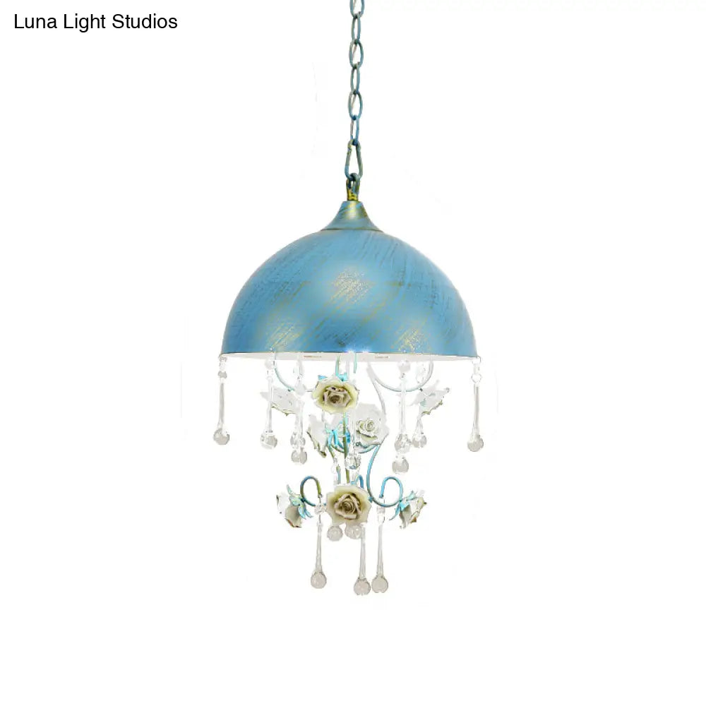 Pastoral Metal Dome Pendant Lamp With Rose Decoration Pink/Blue
Or
Metal Pink/Blue Design